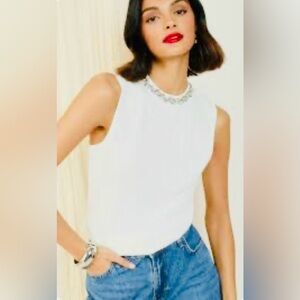 Willi Smith- NWT- White Tank Top with Embellished Neckline with pearl.